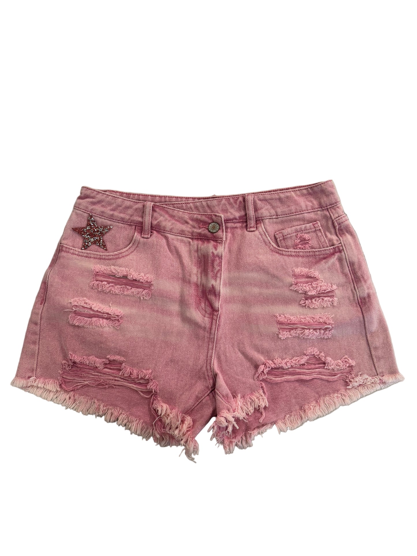 Pink High Rise Crossover Waist Denim Shorts