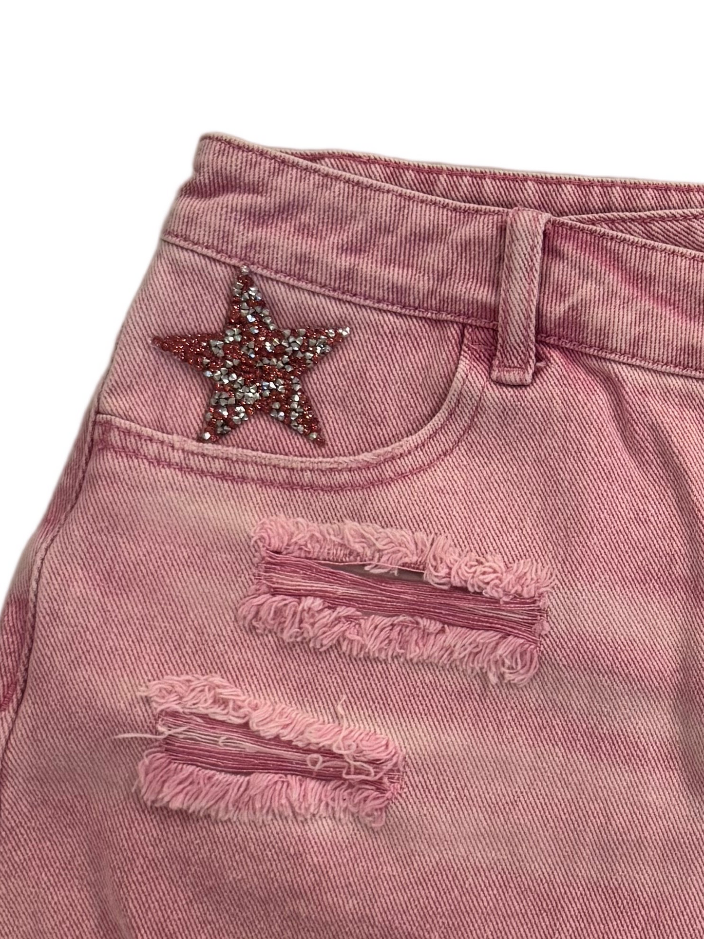 Pink High Rise Crossover Waist Denim Shorts