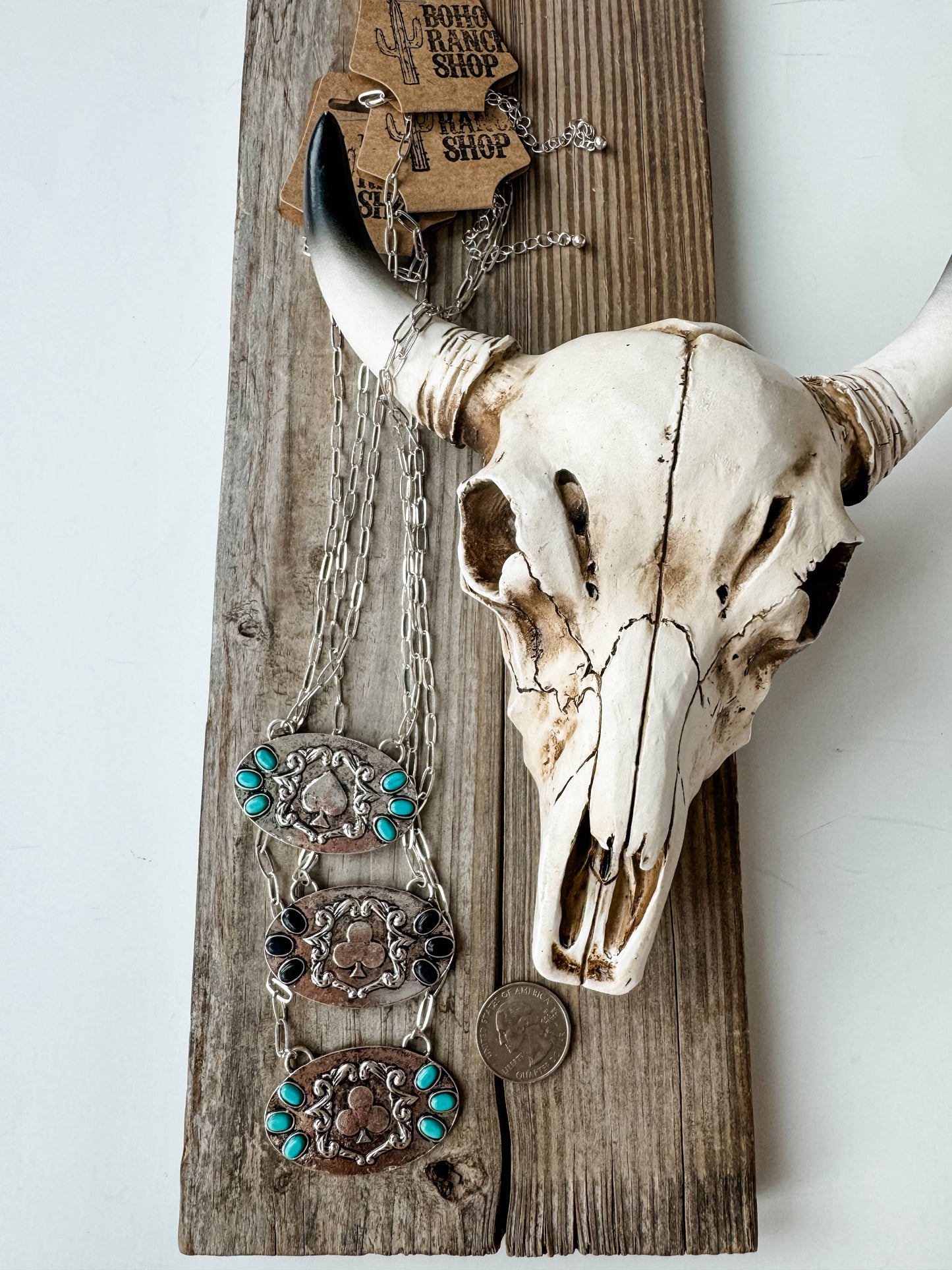 Western Card Theme Metal Necklace