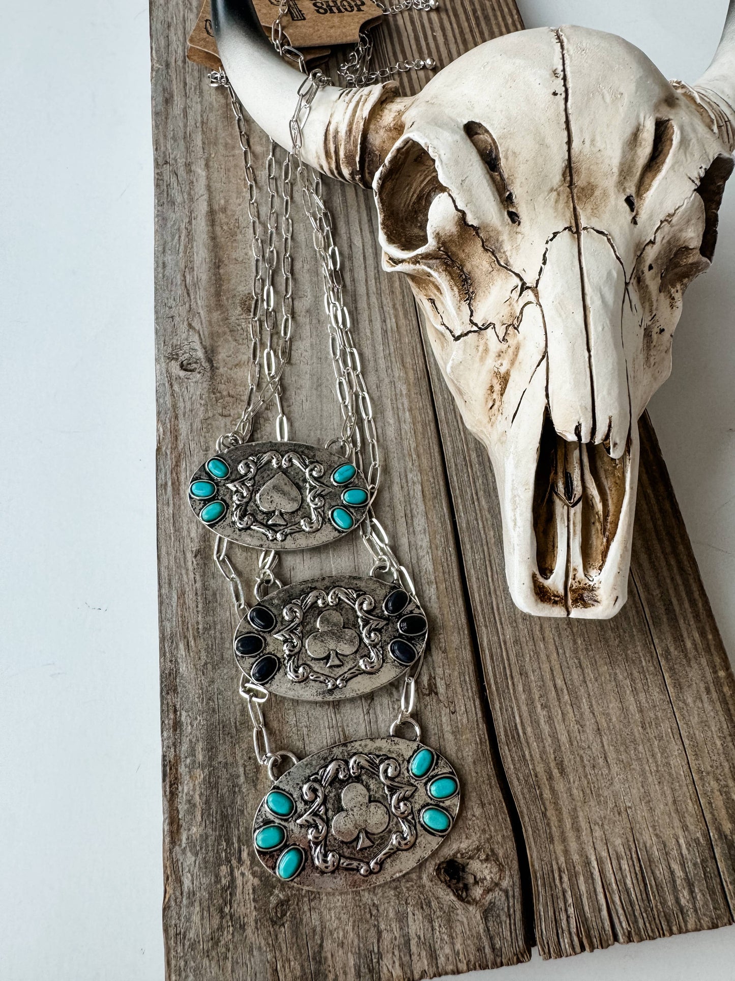 Western Card Theme Metal Necklace