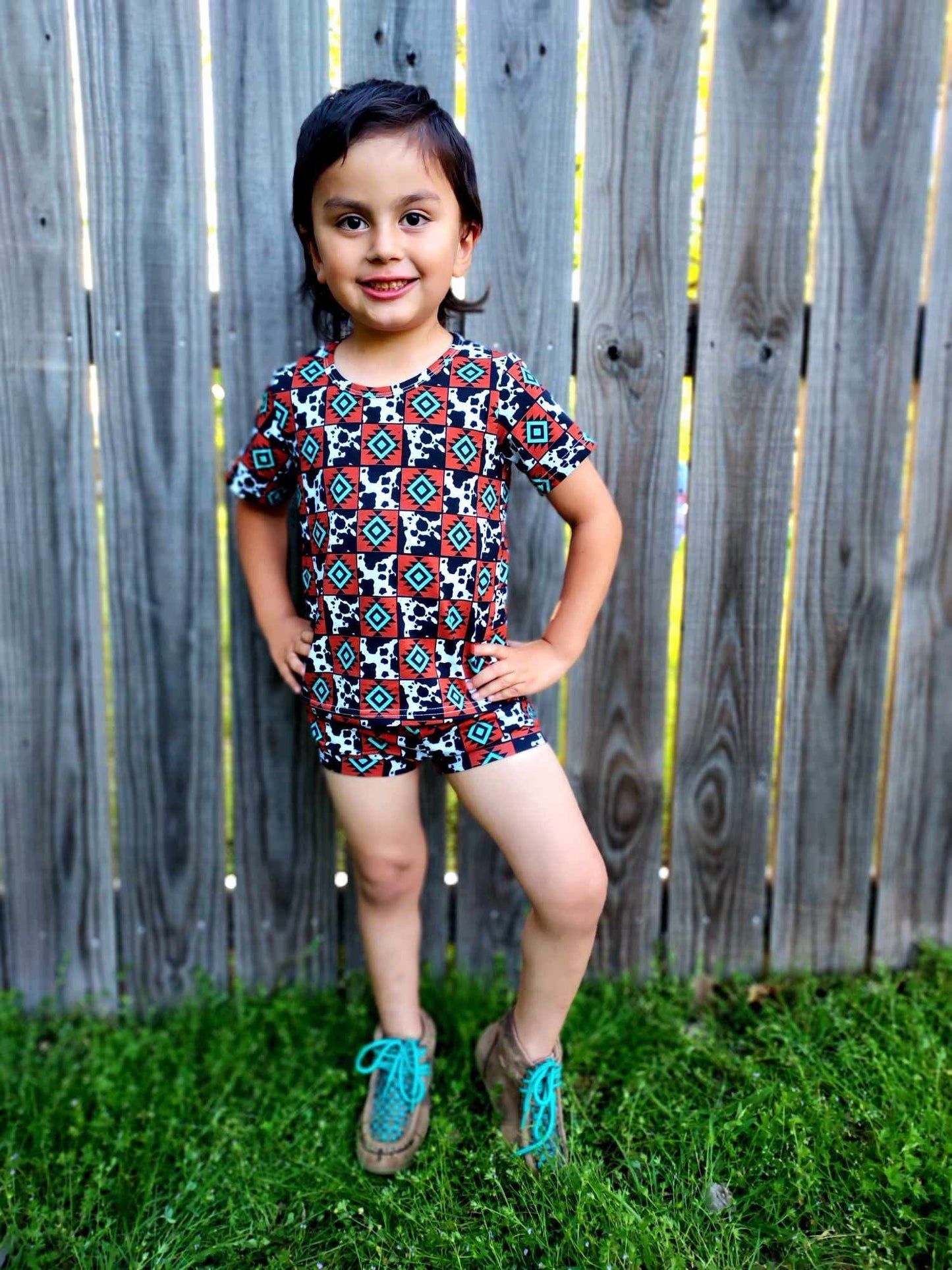 Cow & Aztec Checkered Short Set (FINAL SALE)