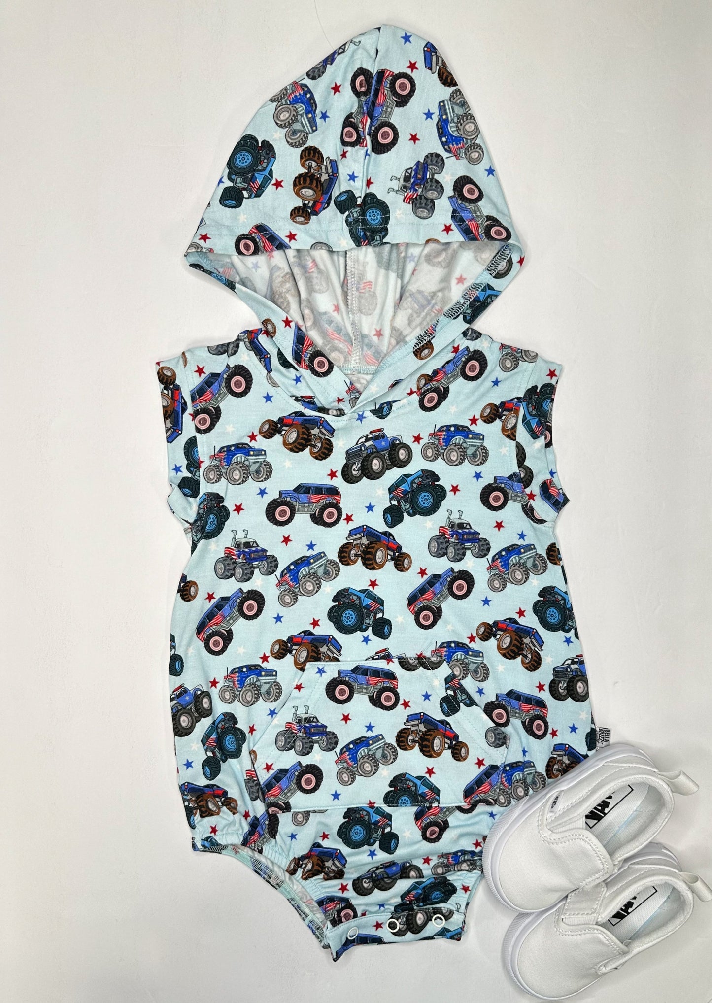 Red, White & Vrooooom Hooded Bamboo Romper (FINAL SALE)
