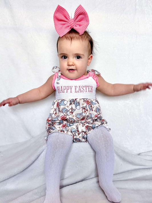 Smocked happy easter thumper tie romper