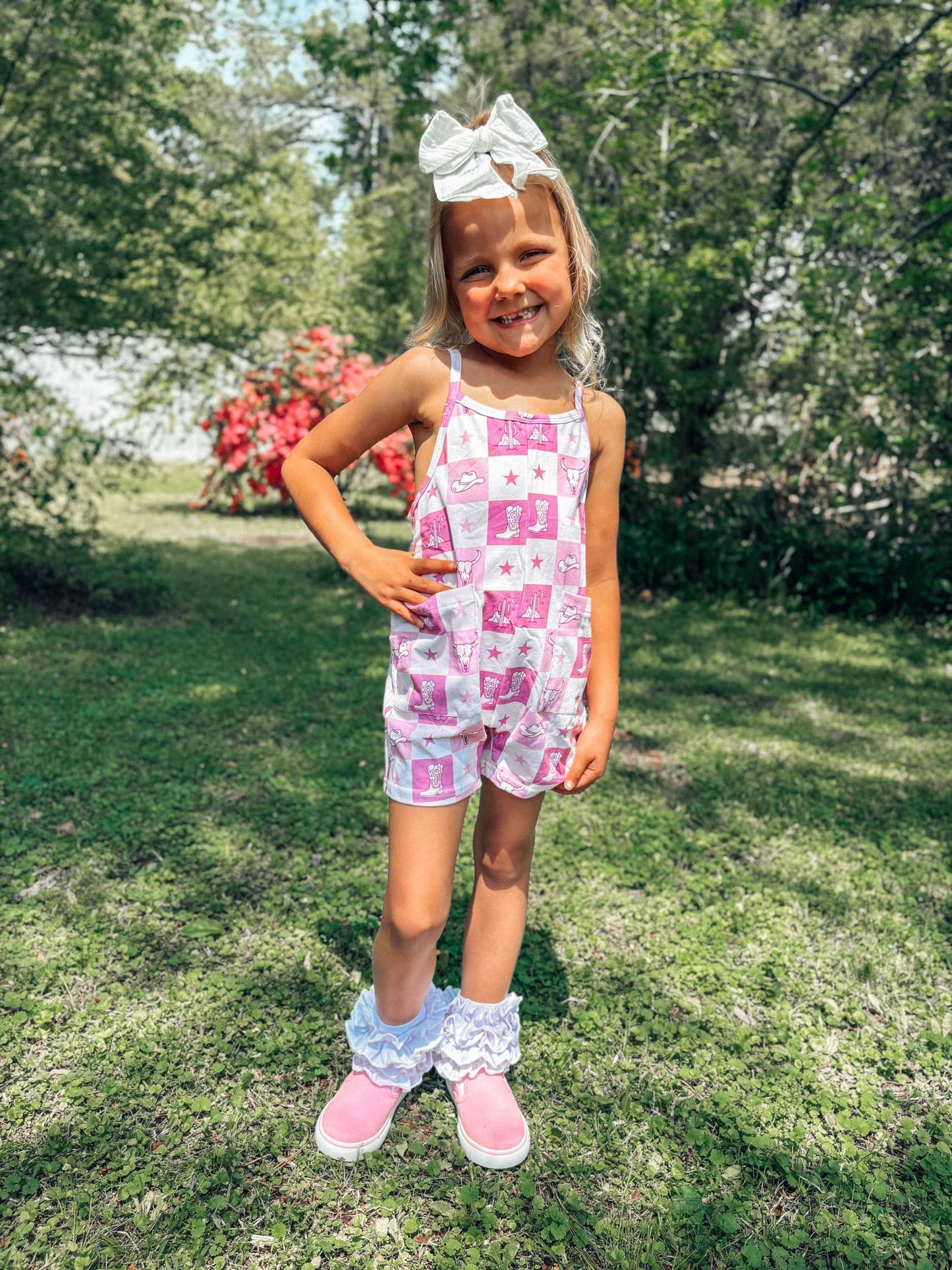 Pink Western Checkered Romper (FINAL SALE)