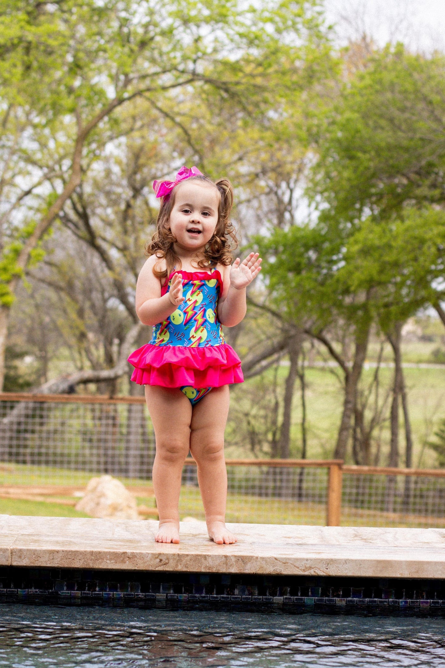 Neon Bolts Ruffled Swim Suit (FINAL SALE)