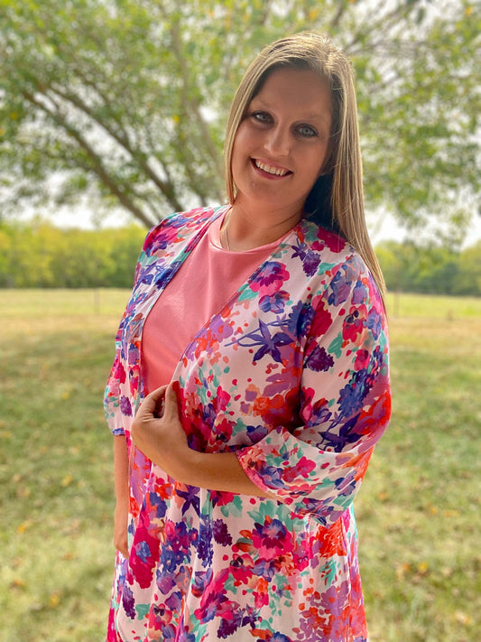 BRIGHT DAYS FLORAL KIMONO