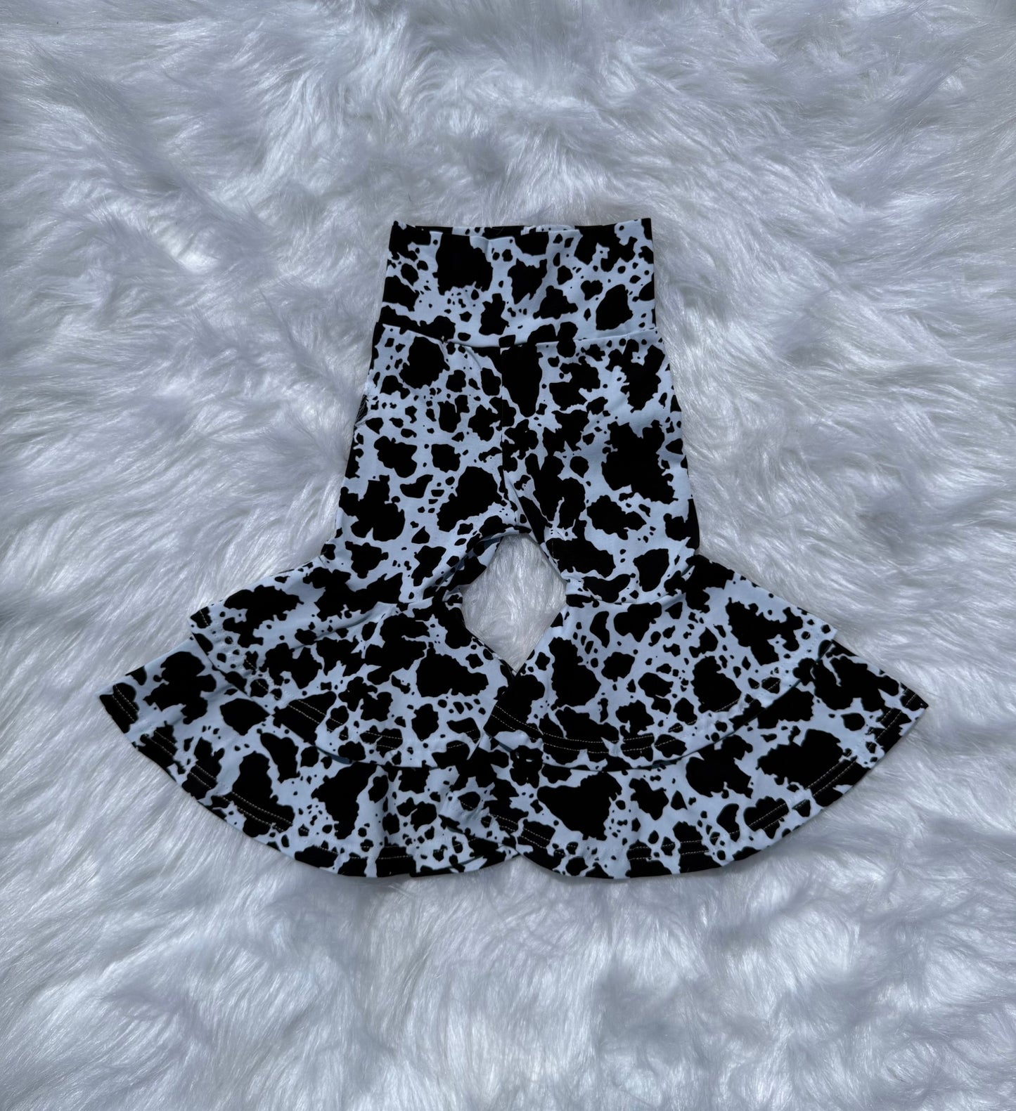 Black Cow Print Double Bell Bottoms