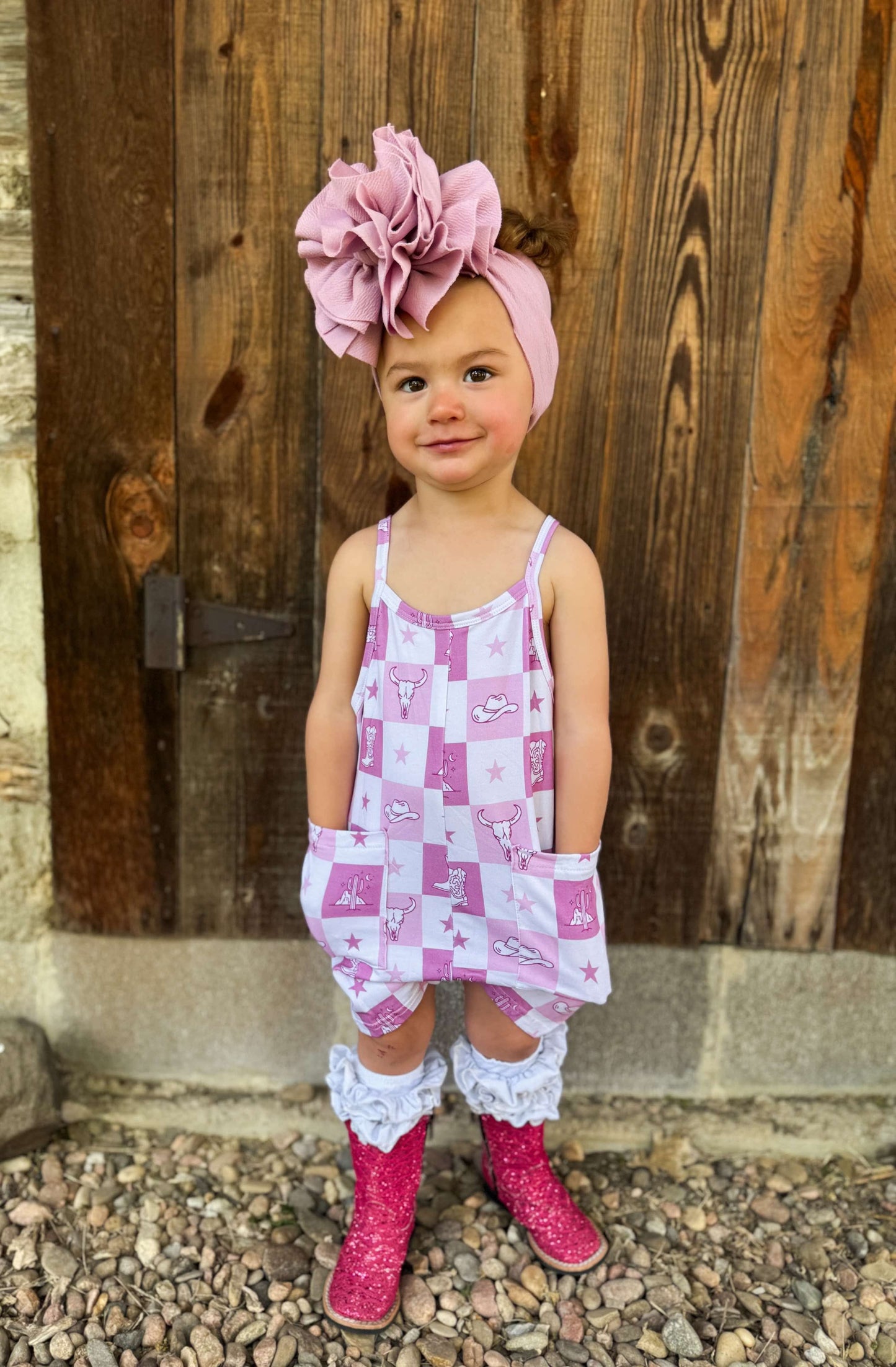 Pink Western Checkered Romper (FINAL SALE)