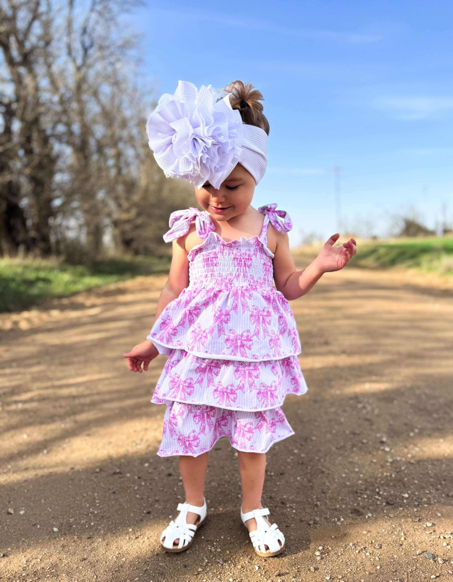 Pink Toile Bow Ruffled Dress (FINAL SALE)