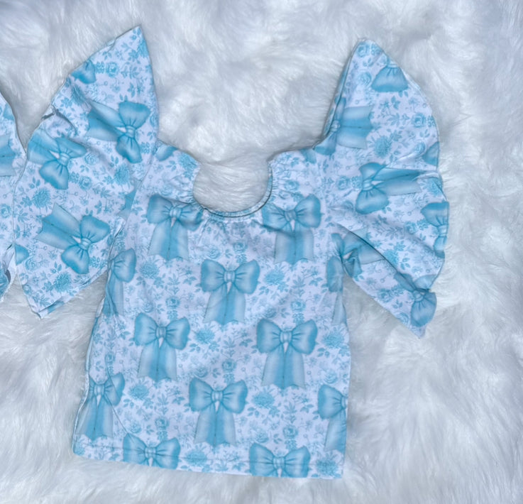 Blue Bows Flutter Sleeve Leo (FINAL SALE)