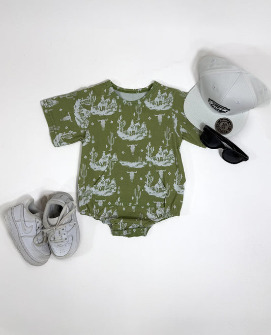 Green Western Bubble Romper (FINAL SALE)