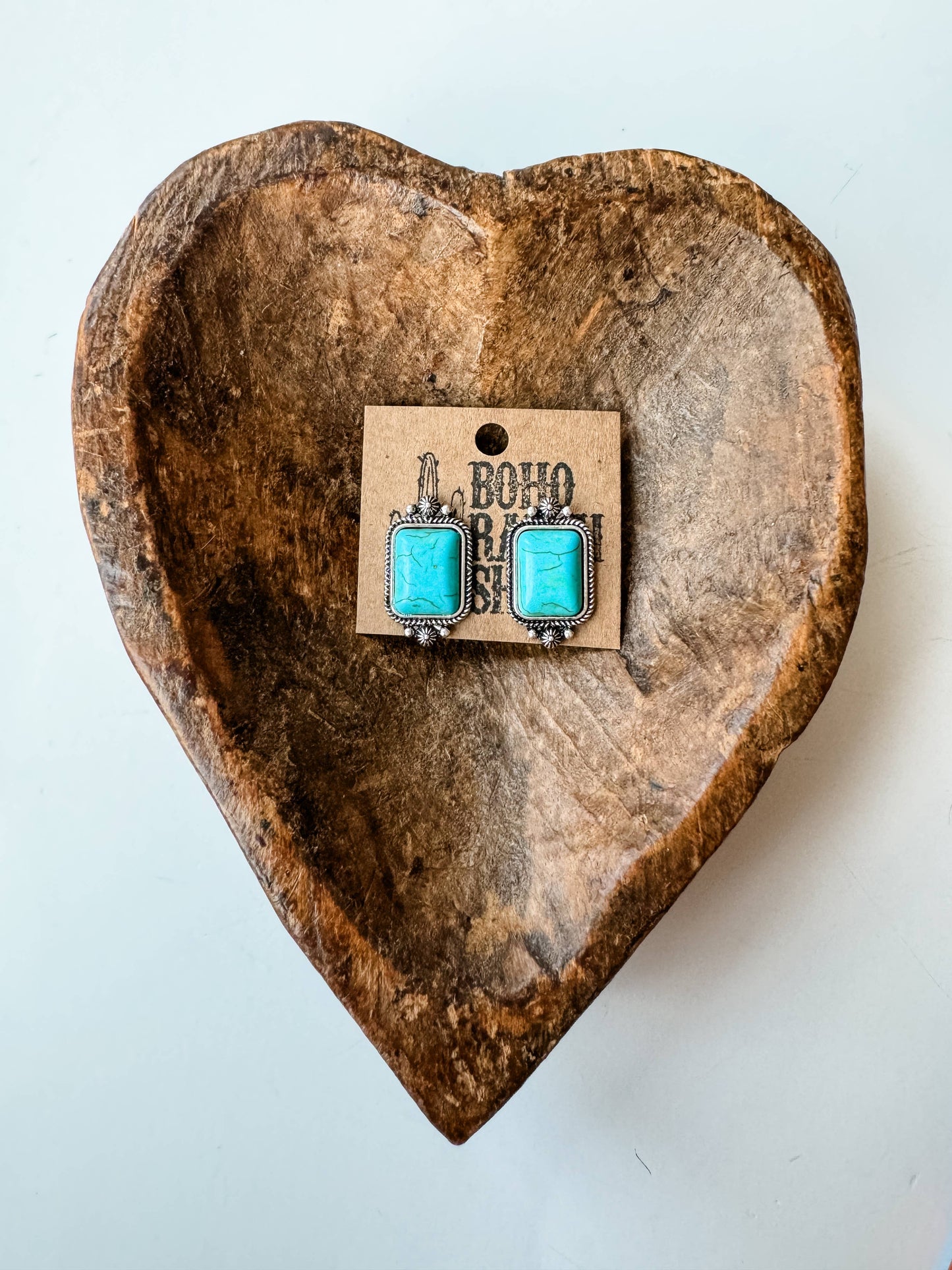 Western Rectangle Stone Studs Post Earrings