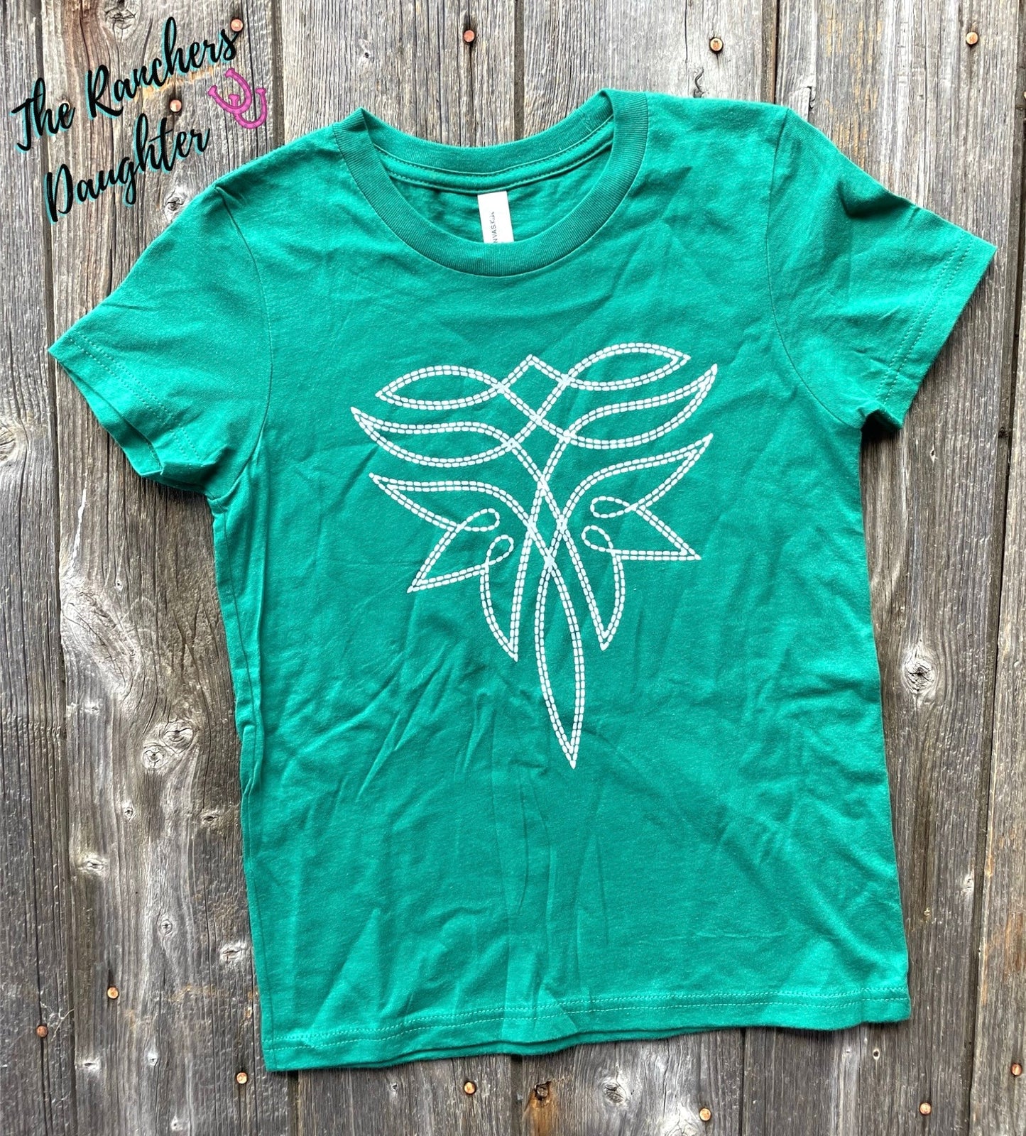 Kids Kelly Green Fancy Boot Stitch Tee
