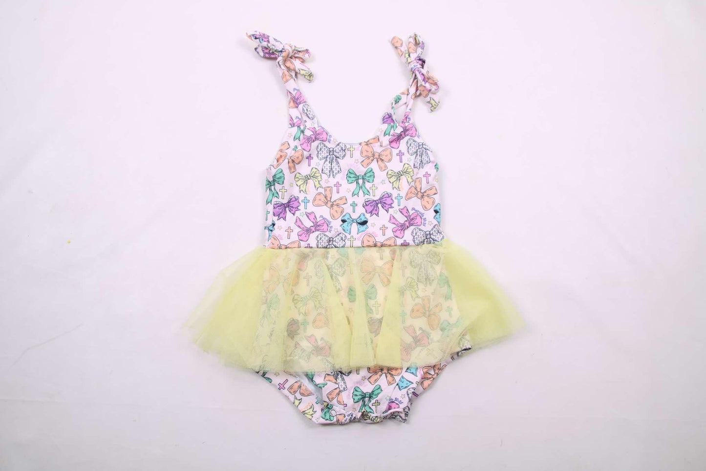 Crosses and bows mesh tie romper