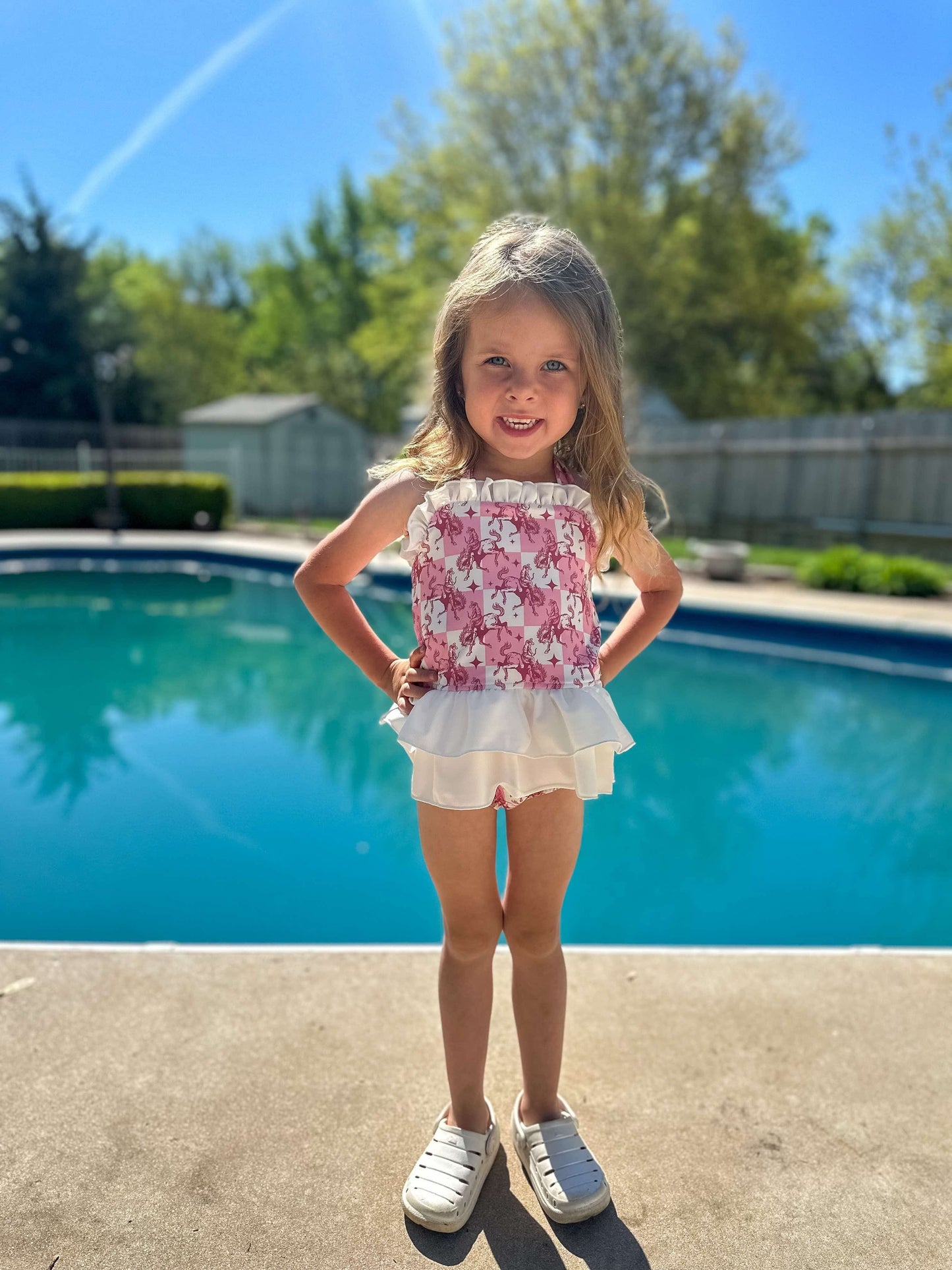 Pink Buckin’ Broncs Ruffled Swim Suit (FINAL SALE)