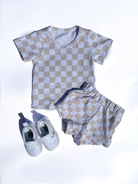 Tan Checkered Short Set (FINAL SALE)