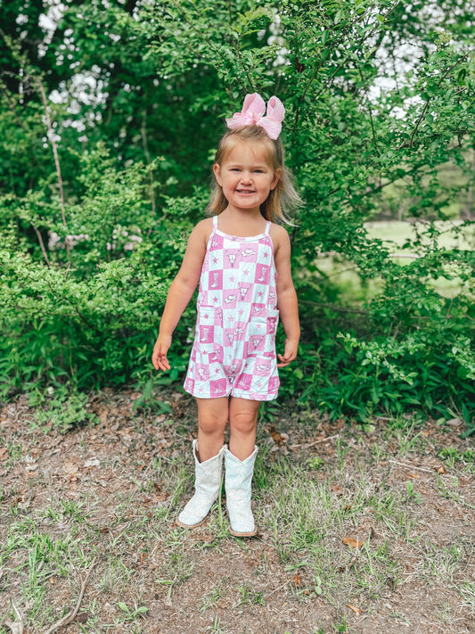 Pink Western Checkered Romper (FINAL SALE)