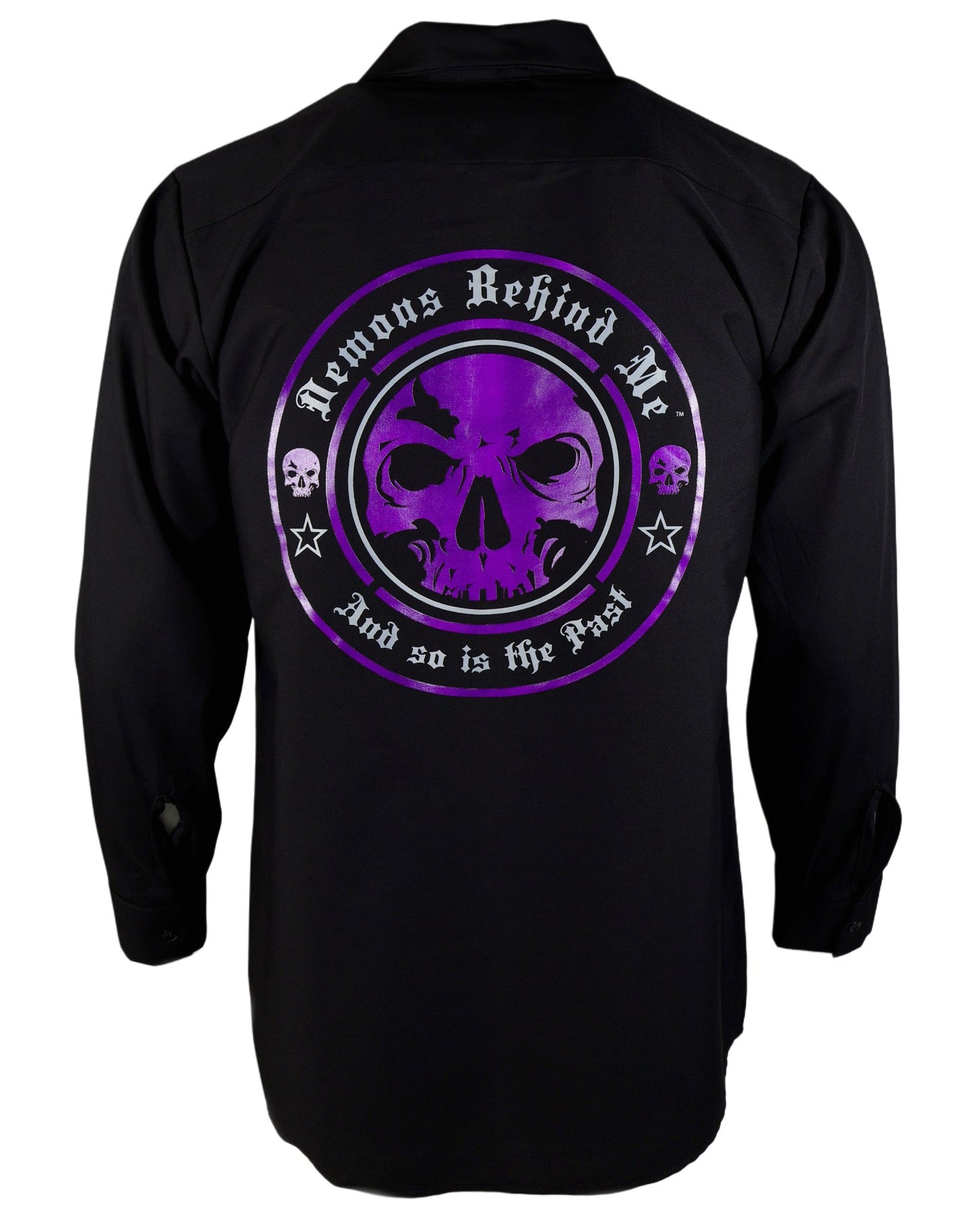 Men's Long Sleeve Black Embroidered Shop Shirt - Purple Logo