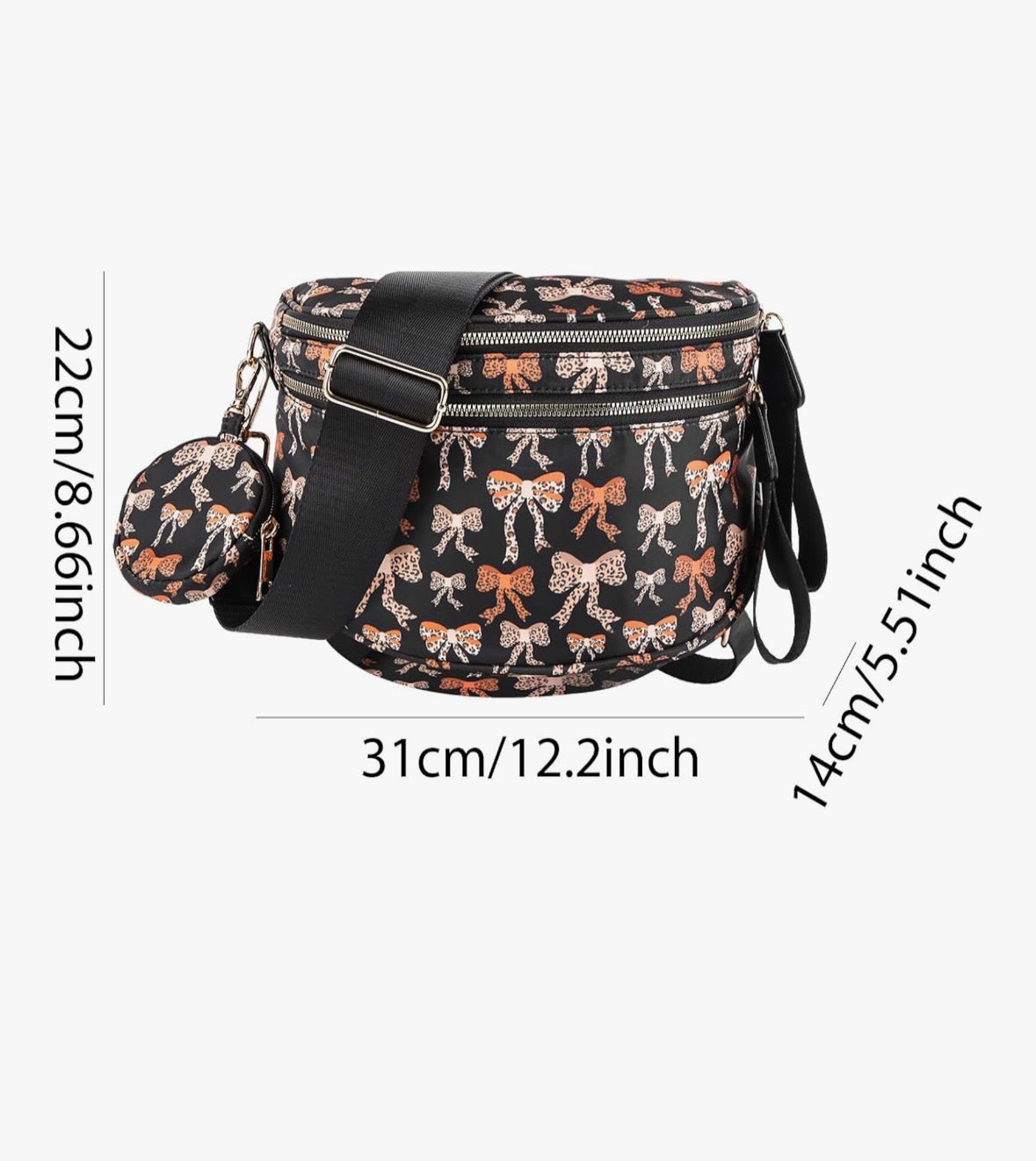 Cheetah Bows Crossbody Crescent Bag