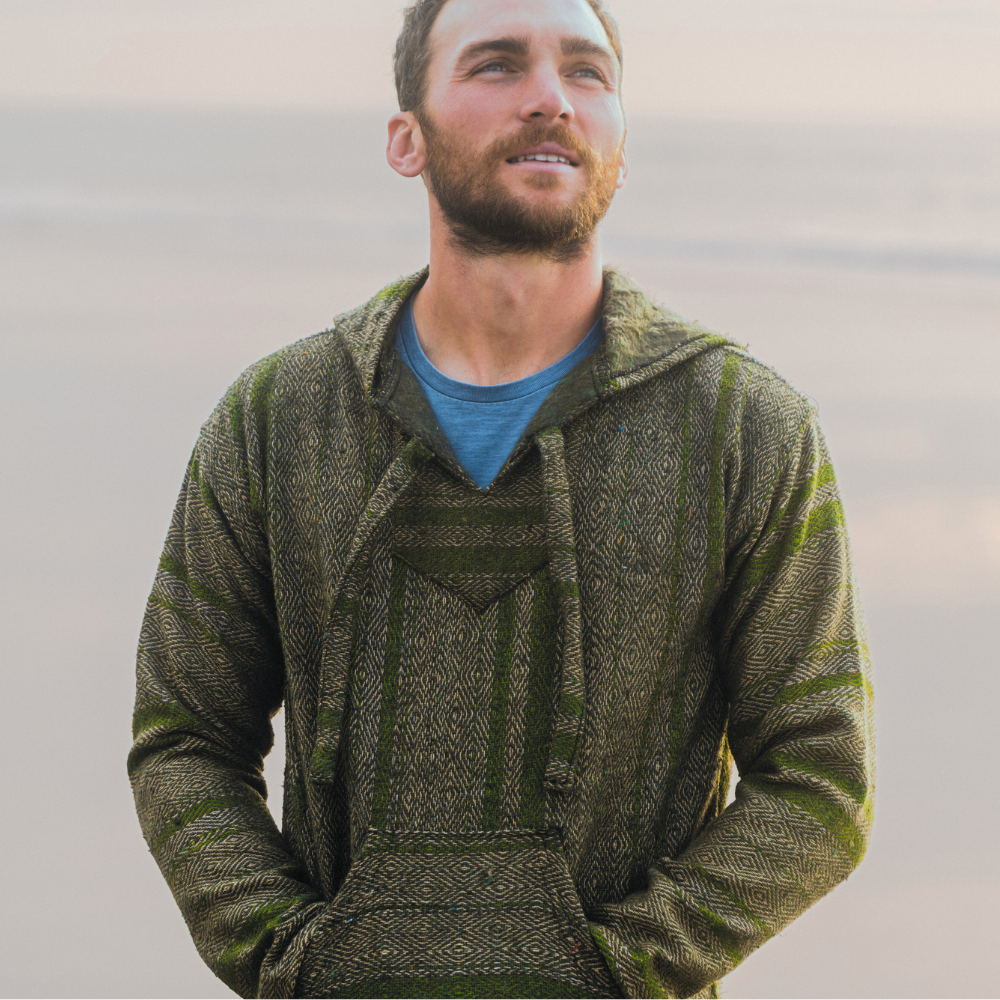 Baja Hoodie Mexican Pullover Sweater - Verda
