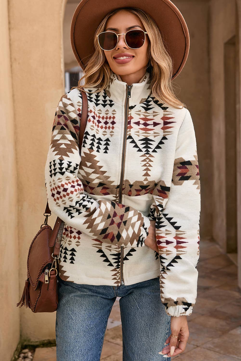 LDC Aztec Printed Stand Neck Zip Up Jacket