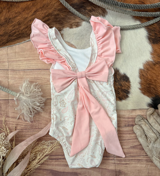 Western Paisley One Piece Bow Swimsuit