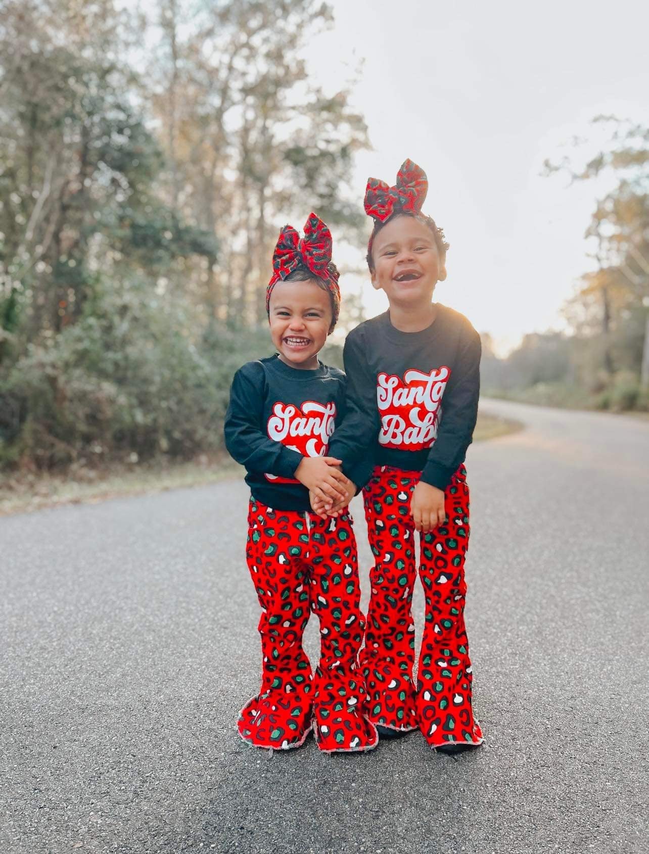 Red and green leopard bell jeans
