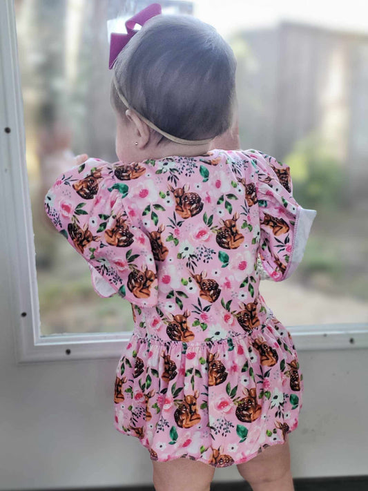 Pink fawn skirted romper