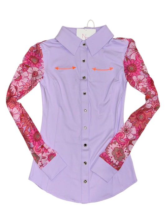 AeroTEQ Girls Lilac Bloom Mesh Pearl Snap Rodeo Shirt