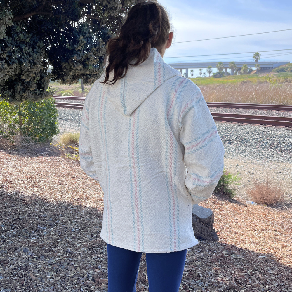 Baja Hoodie Mexican Pullover Sweater - Blanca