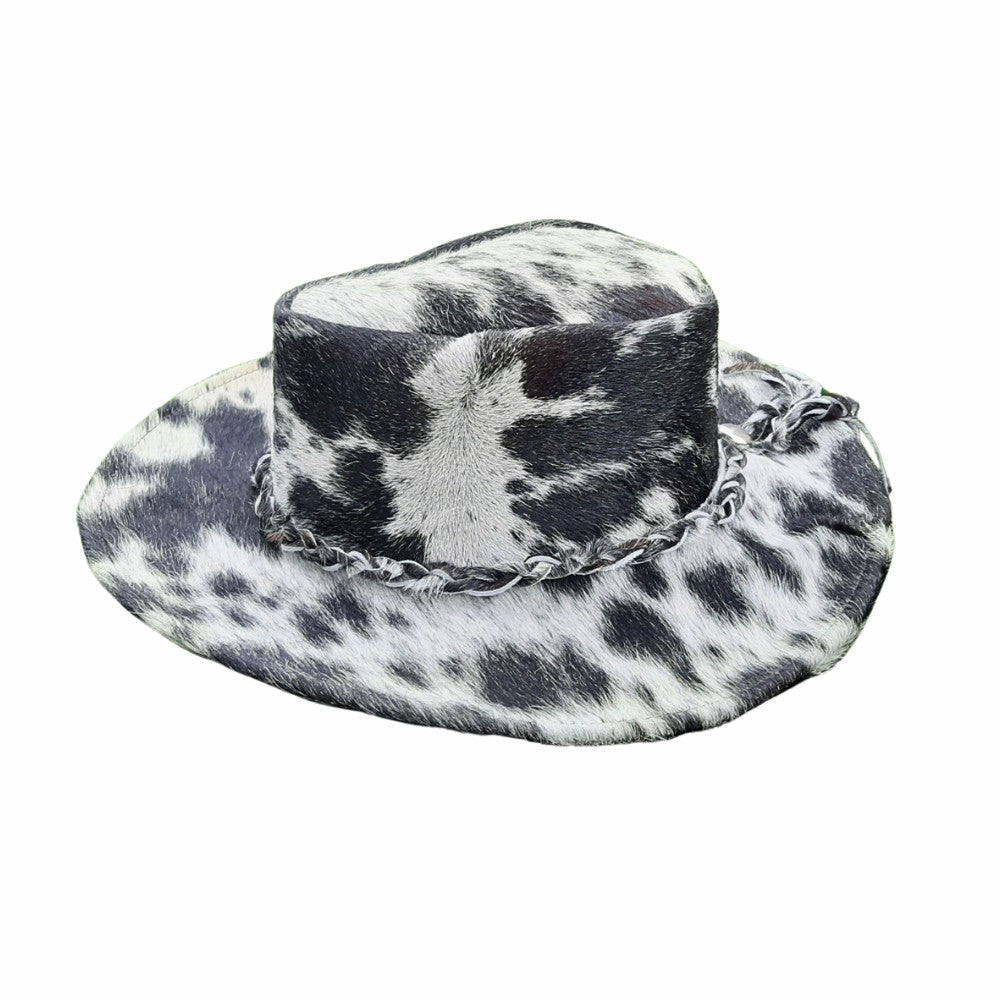 Cowhide Rancher Cowboy Hat - Black & White