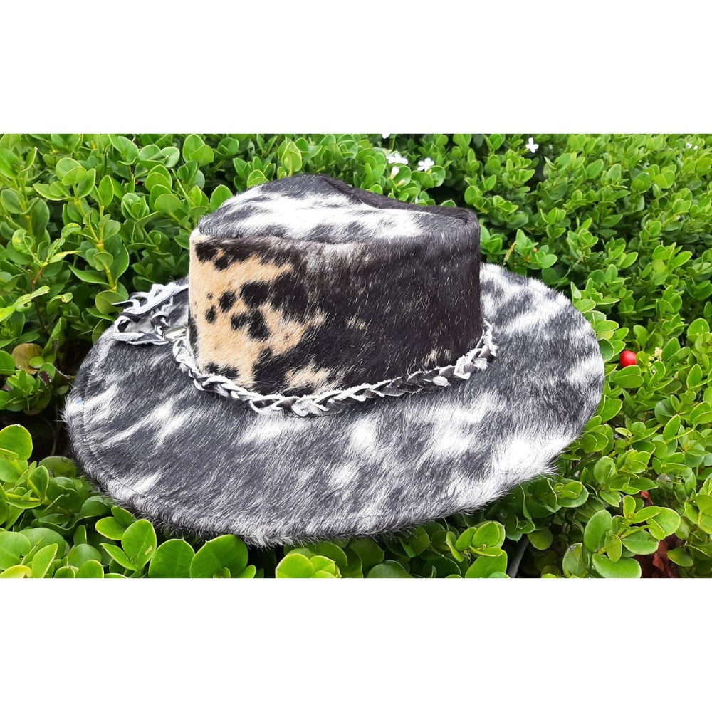 Cowhide Rancher Cowboy Hat - Black & White