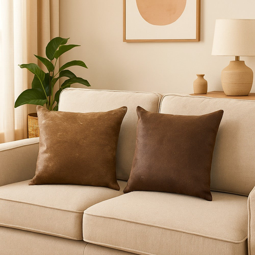 Cowhide & Leather Accent Pillow – Genuine Leather with Unique Natural Pattern