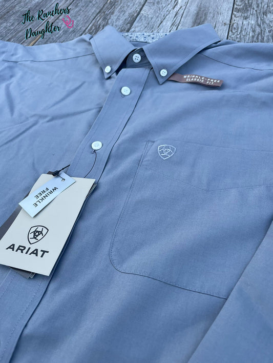Ariat Men's Grey Wrinkle Free Solid Pinpoint Oxford Classic Fit Shirt
