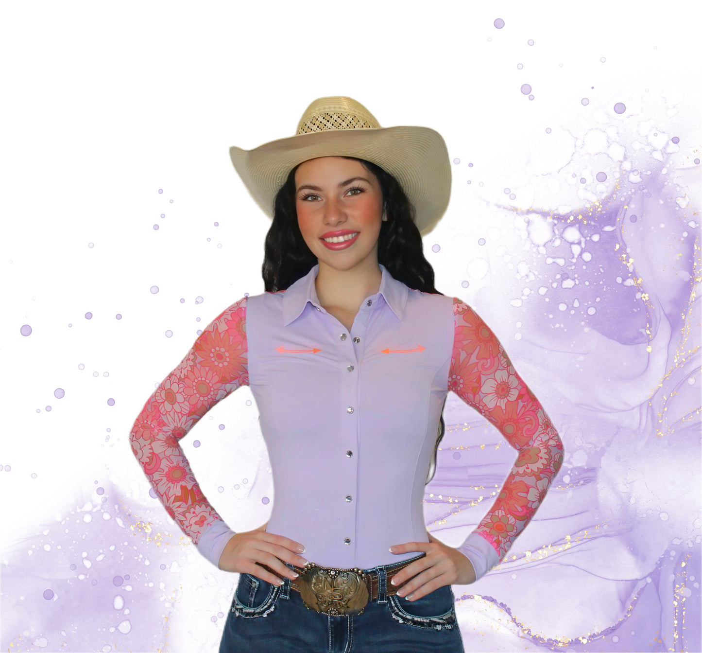 AeroTEQ Lilac Bloom Mesh Pearl Snap Rodeo Shirt
