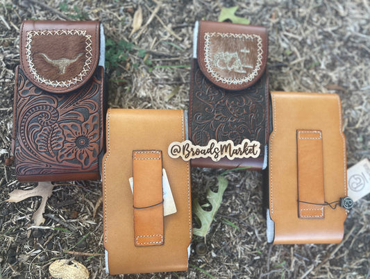 Tooled Leather Belt Phone Holders