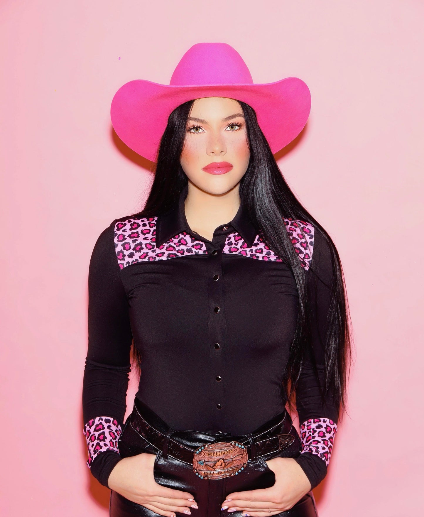 Catty Cowgirl Western Pearl Snap Rodeo Shirt