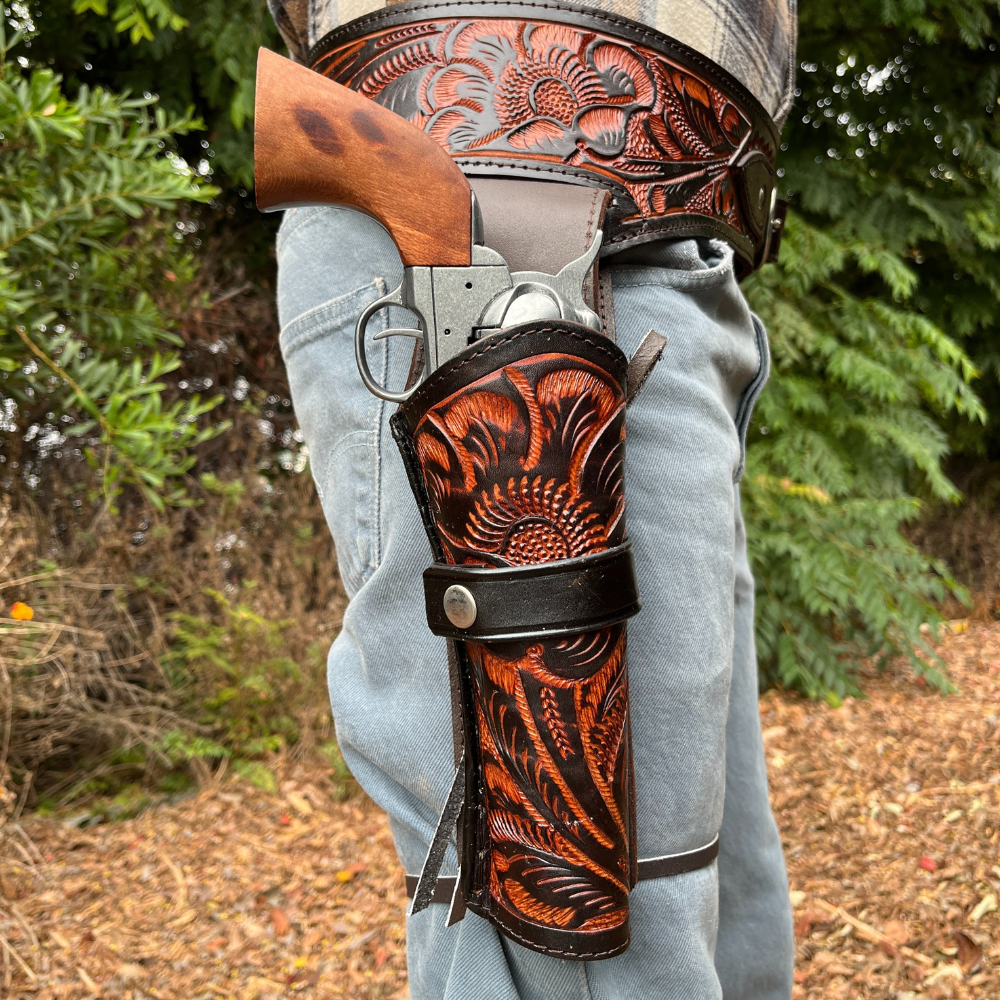 22 Caliber Western Leather Holster Belt - Brown