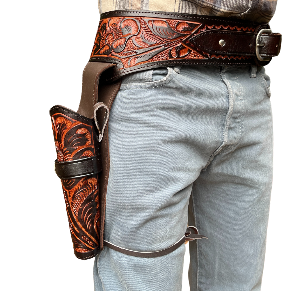 38 / 357 Caliber Revolver Leather Holster Belt - Brown