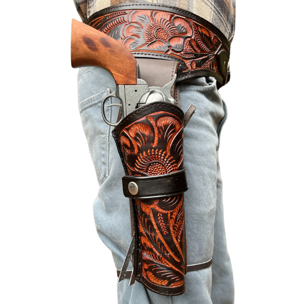 44/45 Caliber Revolver Leather Holster Belt - Brown