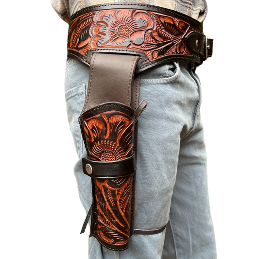 22 Caliber Western Leather Holster Belt - Brown