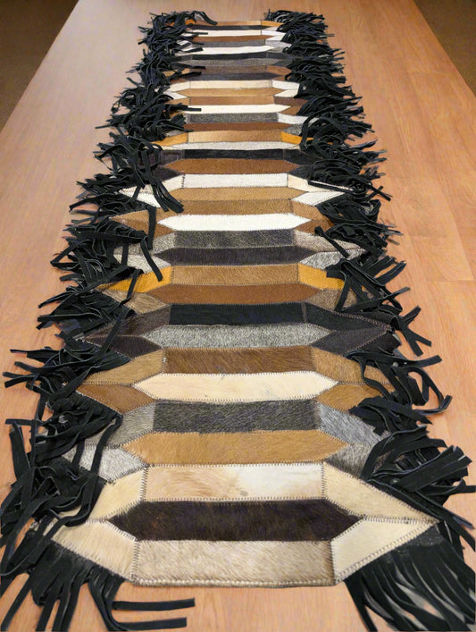 Cowhide Patchwork Table Runner with Suede Fringe