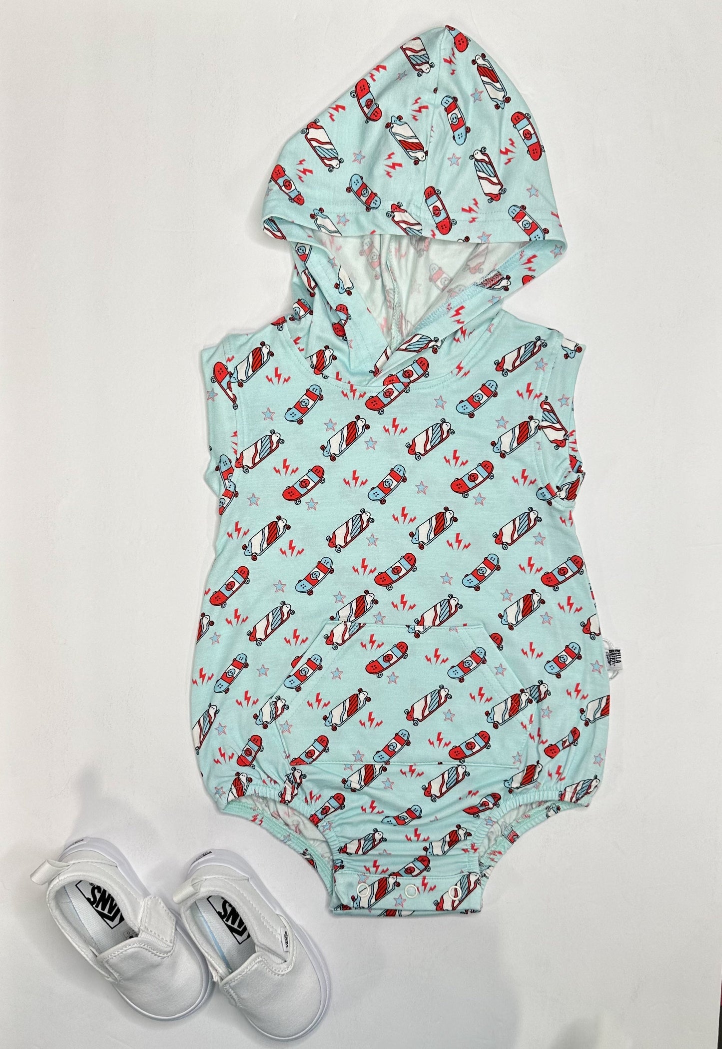 Red, White & Skate Bamboo Hooded Romper (FINAL SALE)
