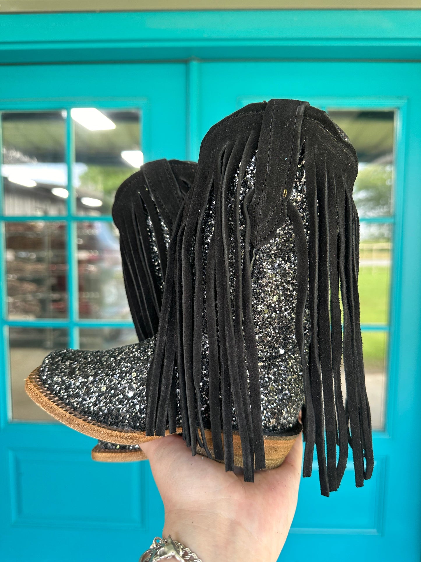 Stormi/Black Sparkle With Fringe Tanner Mark Boots