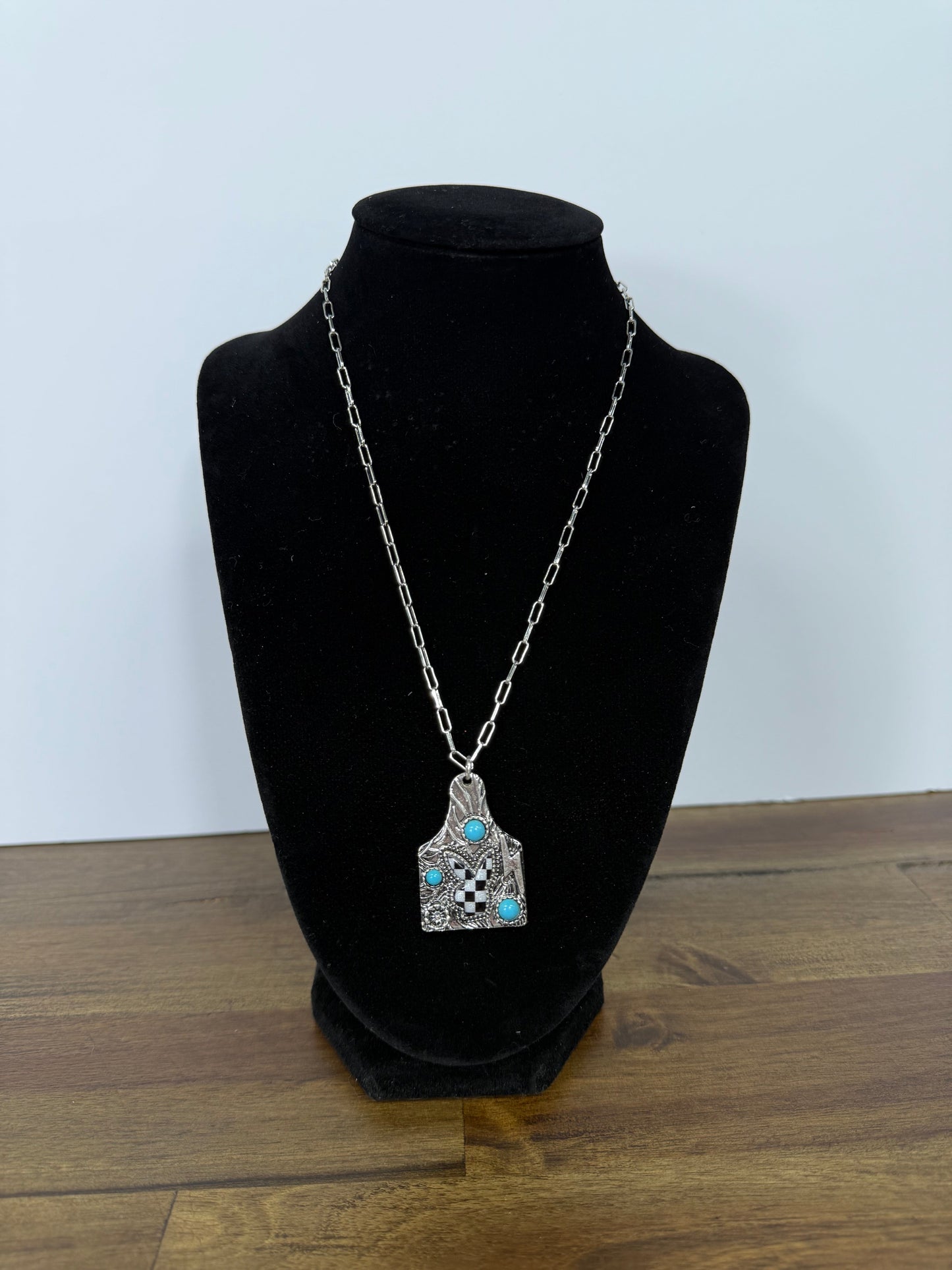 Checkered Cow Tag Necklace