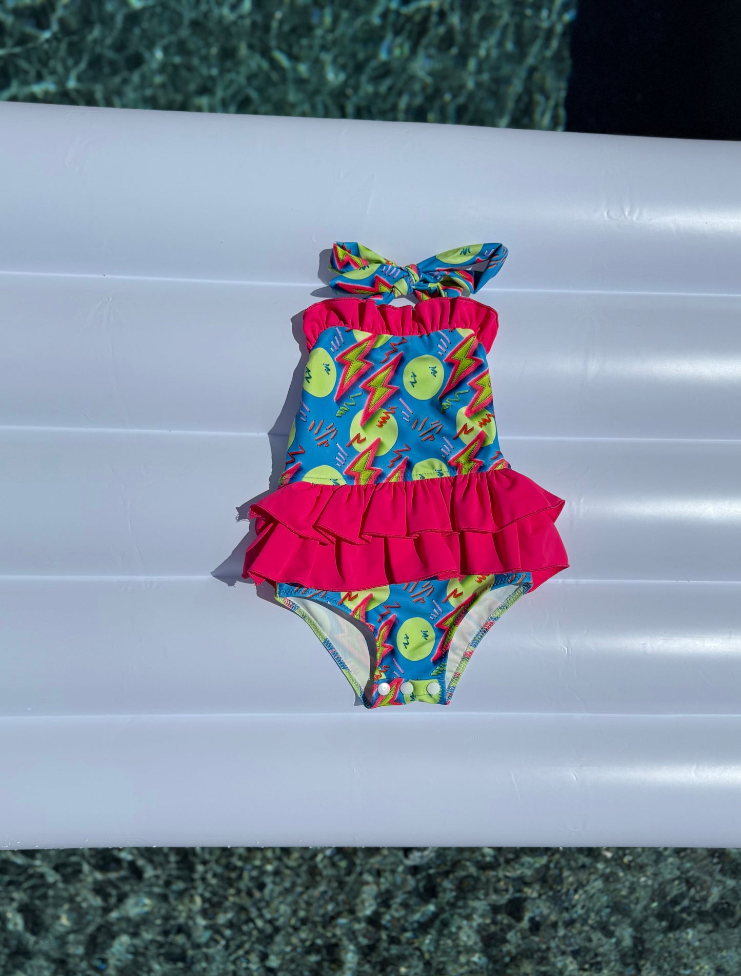 Neon Bolts Ruffled Swim Suit (FINAL SALE)