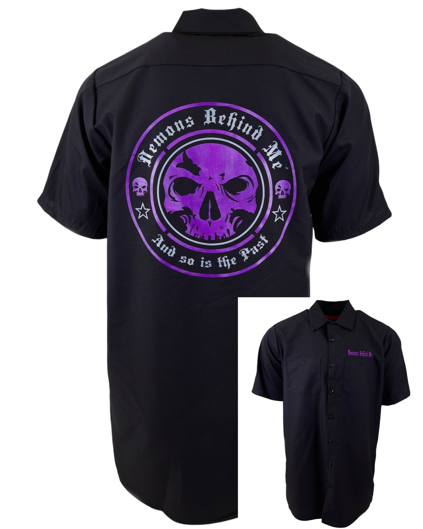SHORT SLEEVE Men's Embroidered Shop Shirt - Purple Logo