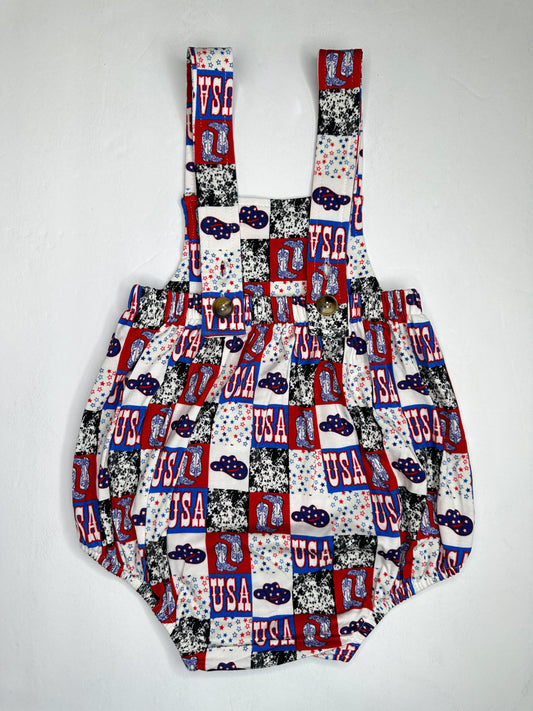 Western USA Suspender Bamboo Romper (FINAL SALE)