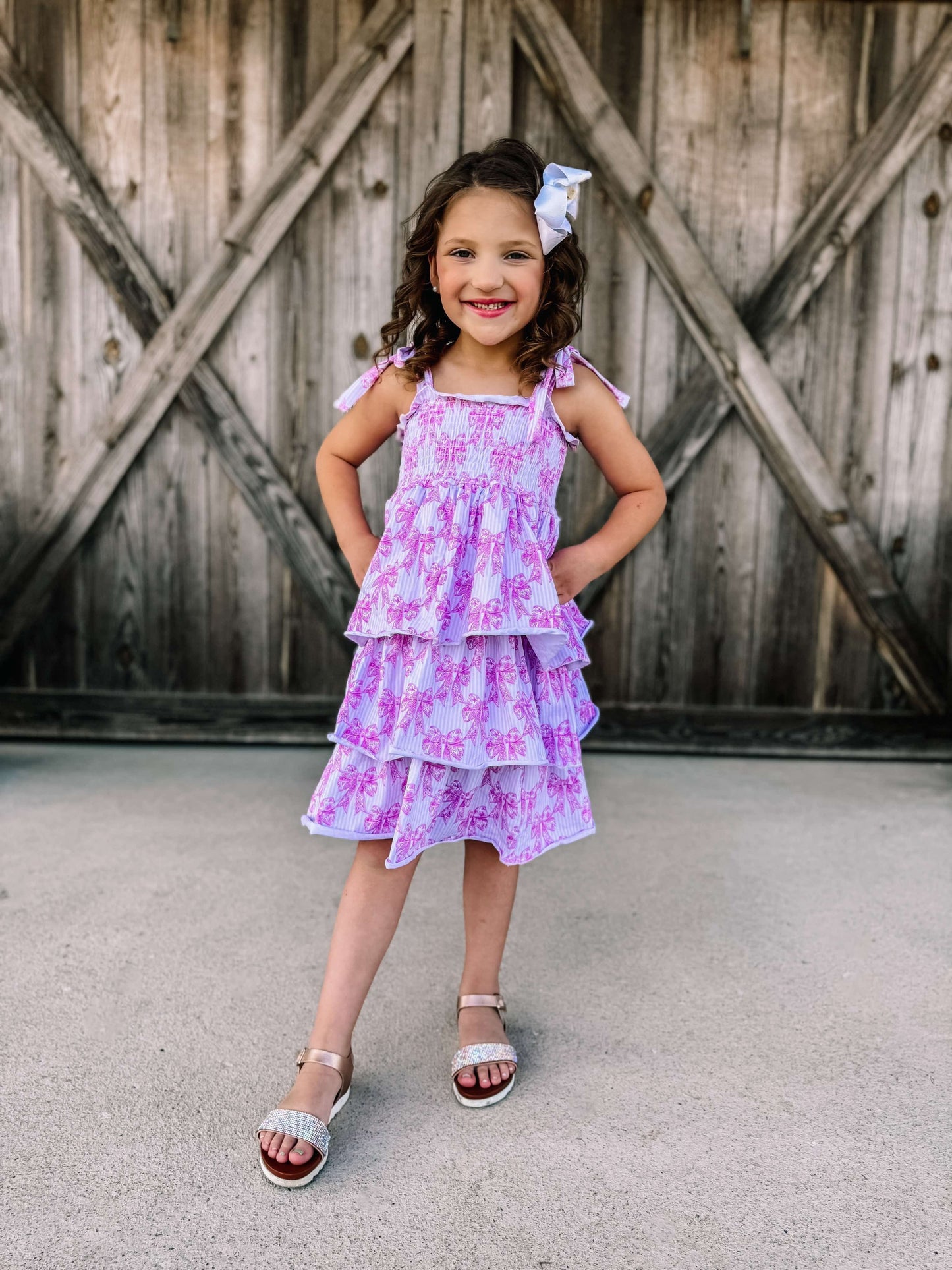 Pink Toile Bow Ruffled Dress (FINAL SALE)