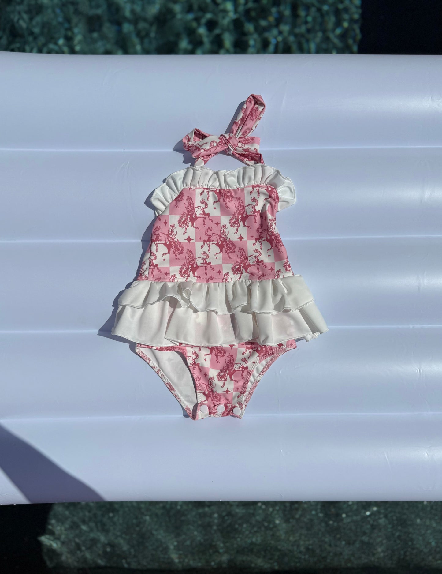 Pink Buckin’ Broncs Ruffled Swim Suit (FINAL SALE)